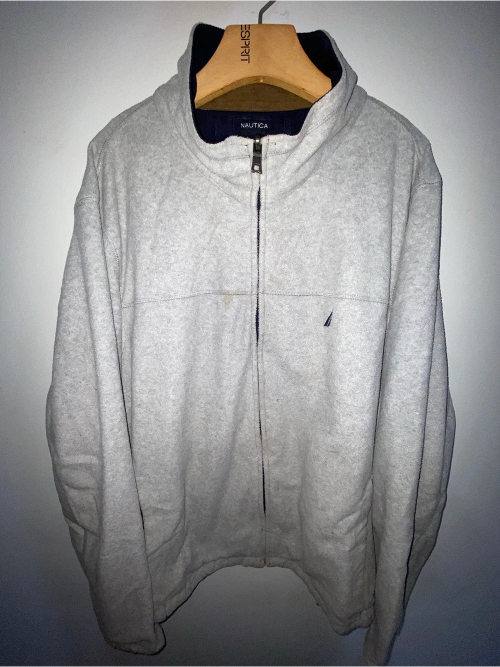 Nautica Men’s Light Gray Full-Zip Fleece Sweater